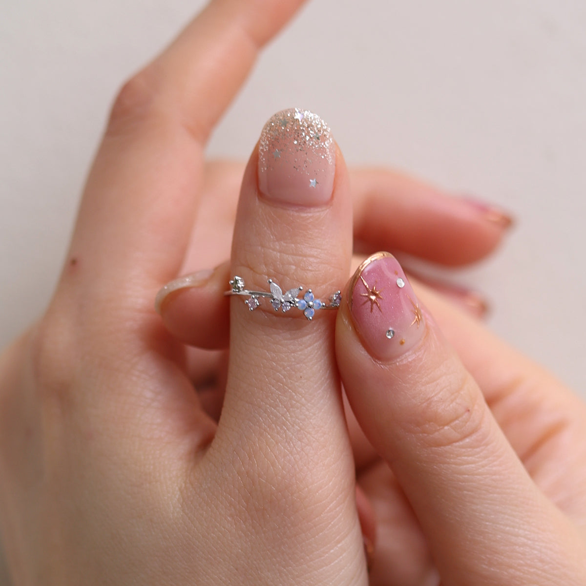 butterfly moonstone flower cubic ring